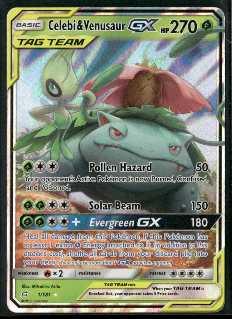 2019 Pokemon Team Up Ultra Rare Celebi & Venusaur GX 1/181 
