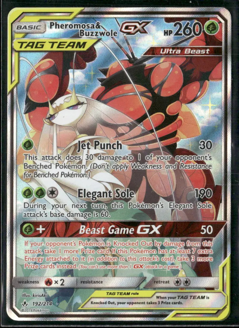 2019 Pokemon Unbroken Bonds Alternate Full Art Pheromosa & Buzzwole GX 192/214 
