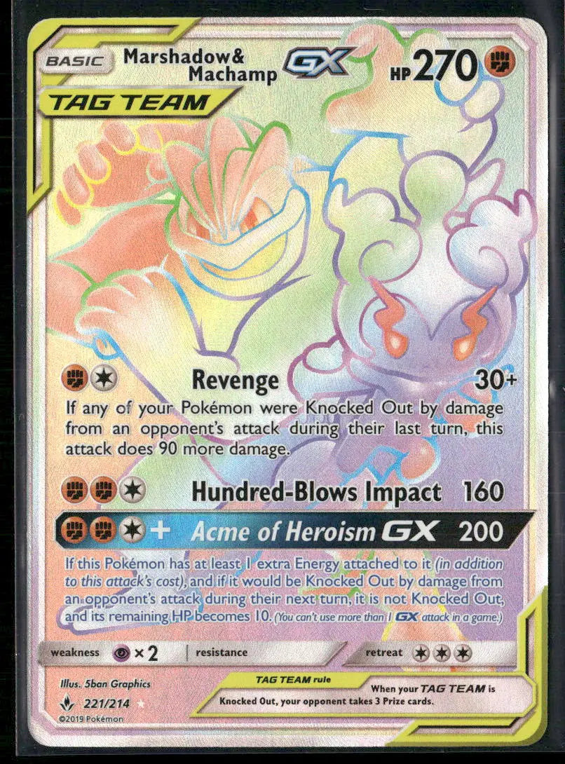 2019 Pokemon Unbroken Bonds Secret Rare Marshadow & Machamp GX 221/214 