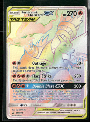 2019 Pokemon Unbroken Bonds Secret Rare Reshiram & Charizard GX 217/214 