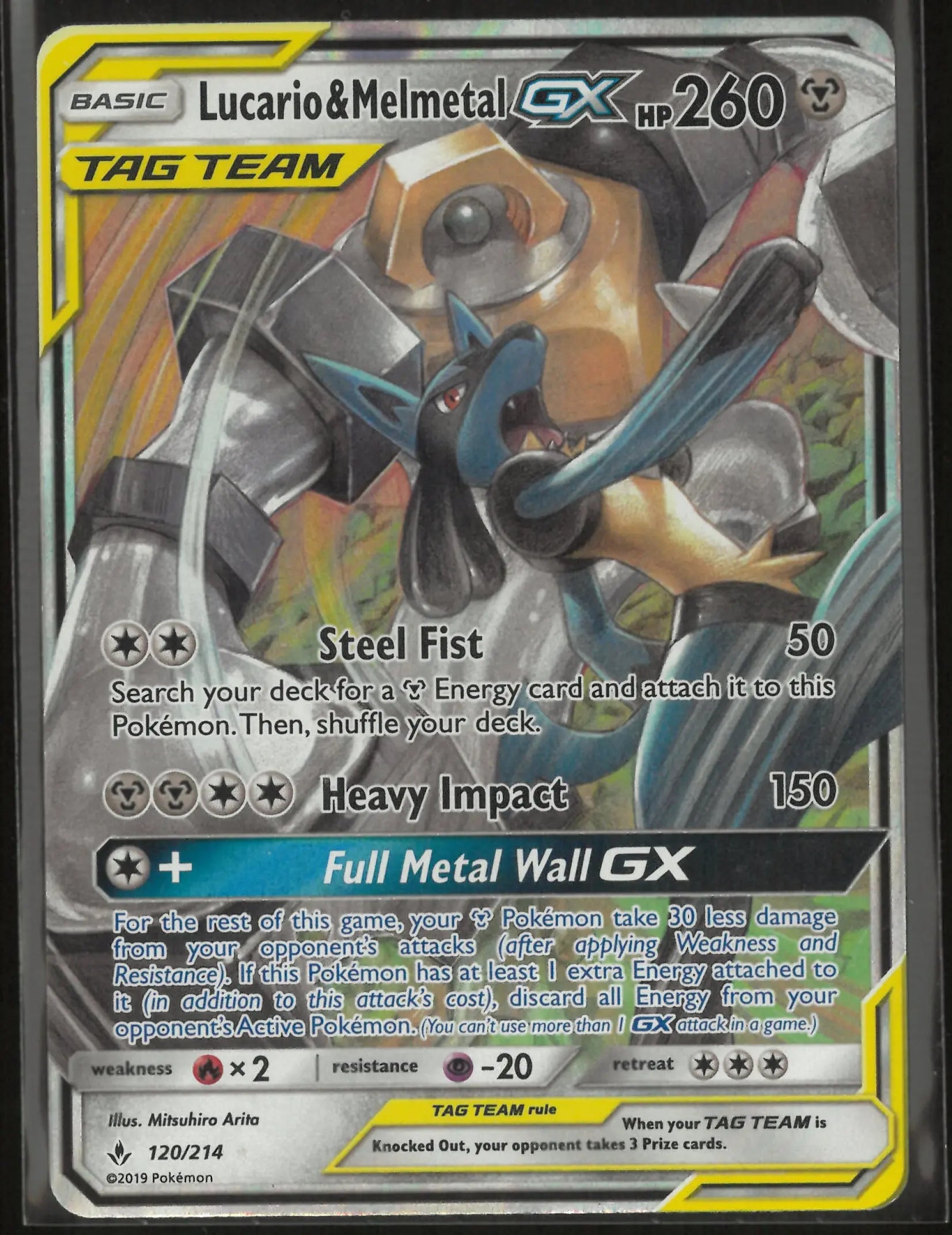 2019 Pokemon Unbroken Bonds Ultra Rare Lucario & Melmetal GX 120/214 