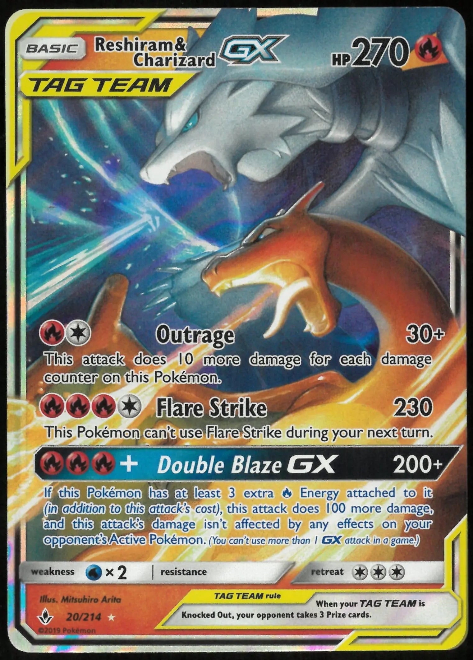 2019 Pokemon Unbroken Bonds Ultra Rare Reshiram & Charizard GX 20/214 