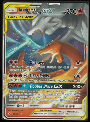 2019 Pokemon Unbroken Bonds Ultra Rare Reshiram & Charizard GX 20/214 