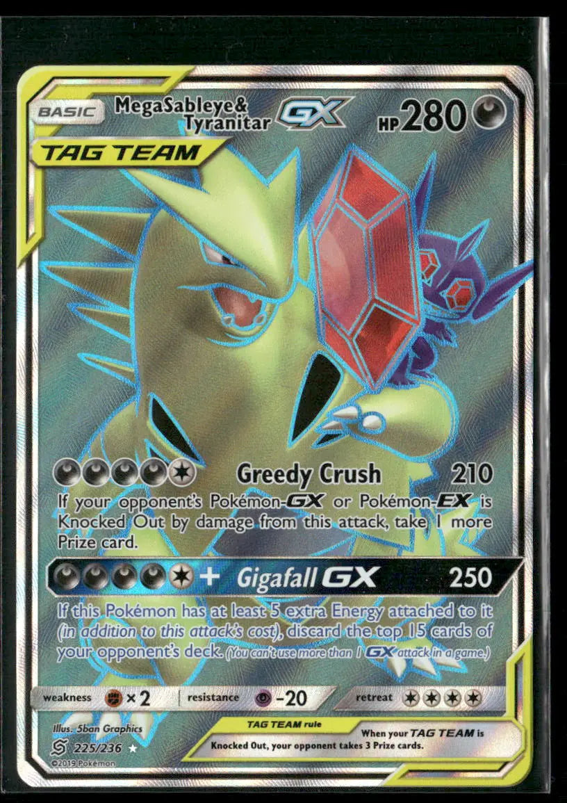 2019 Pokemon Unified Minds Full Art Mega Sableye & Tyranitar GX 225/236 
