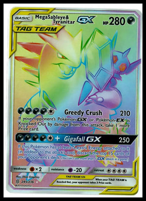 2019 Pokemon Unified Minds Mega Sableye & Tyranitar GX Secret Rainbow 245/236 