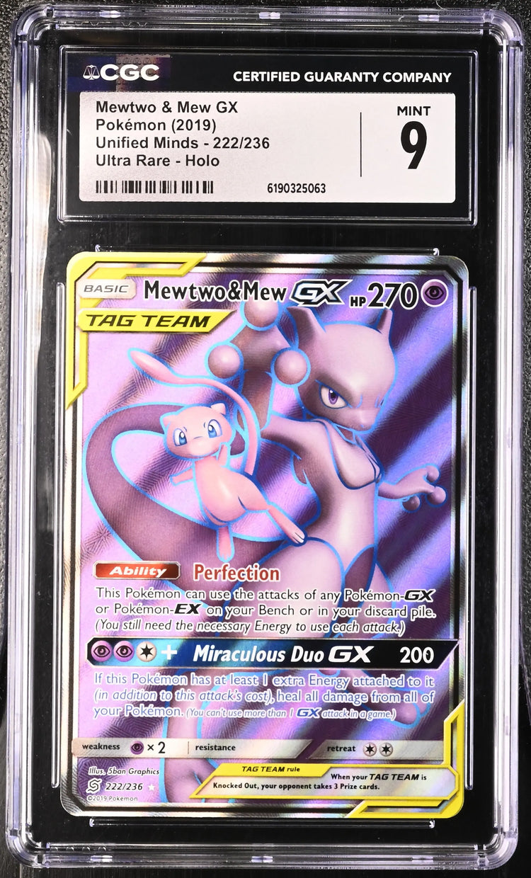 2019 Pokemon Unified Minds Mewtwo & Mew GX Tag Team 222/236 CGC 9 