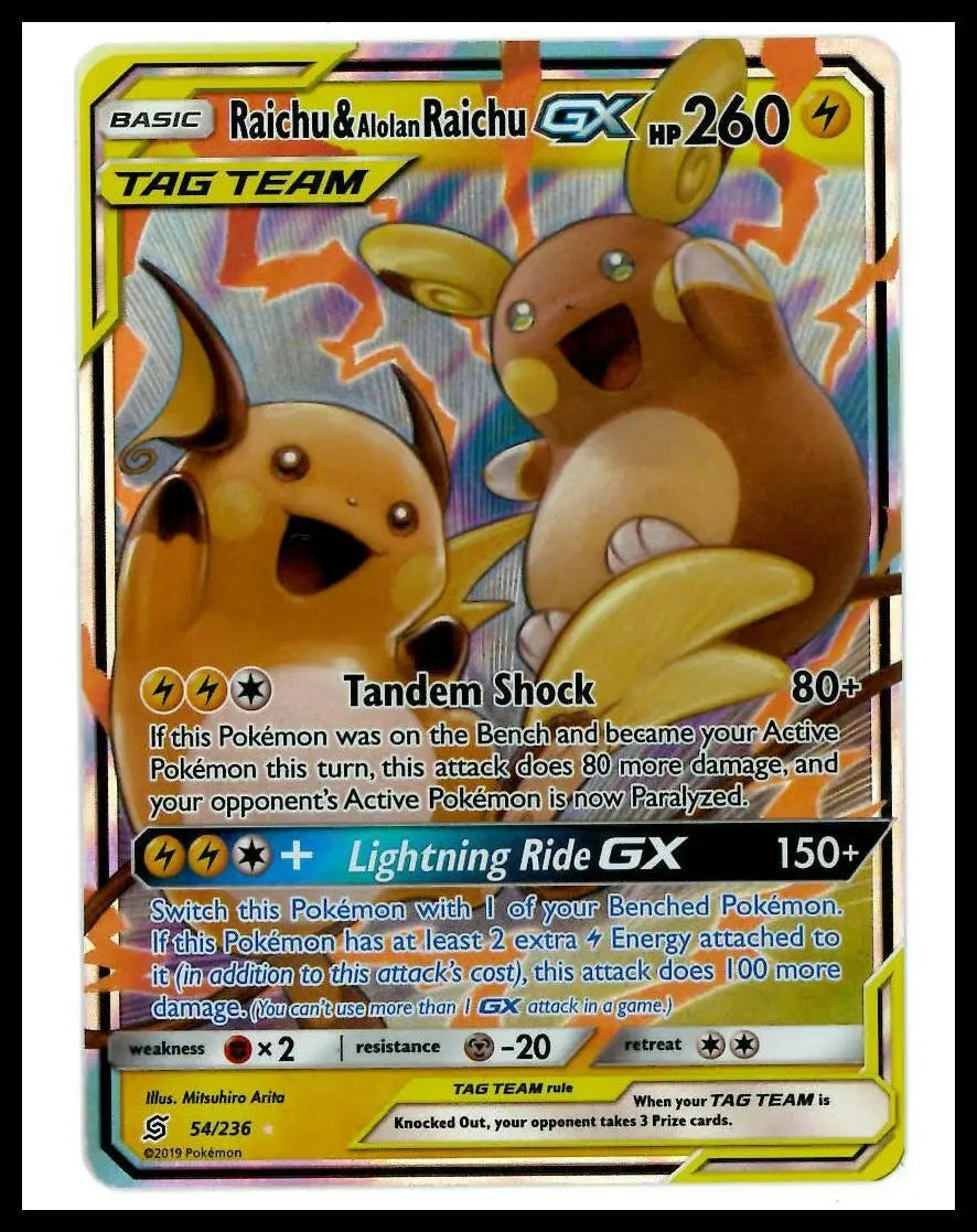 2019 Pokemon Unified Minds Raichu & Alolan Raichu GX 54/236 