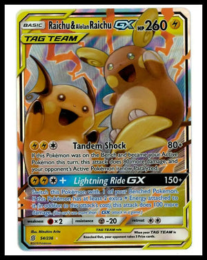 2019 Pokemon Unified Minds Raichu & Alolan Raichu GX 54/236 