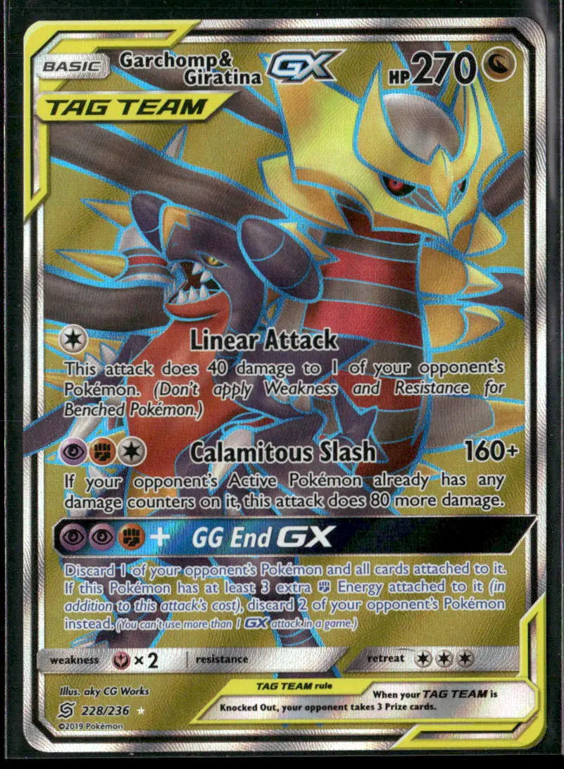 2019 Pokemon Unified Minds Ultra Rare Full Art Garchomp & Giratina GX 228/236 