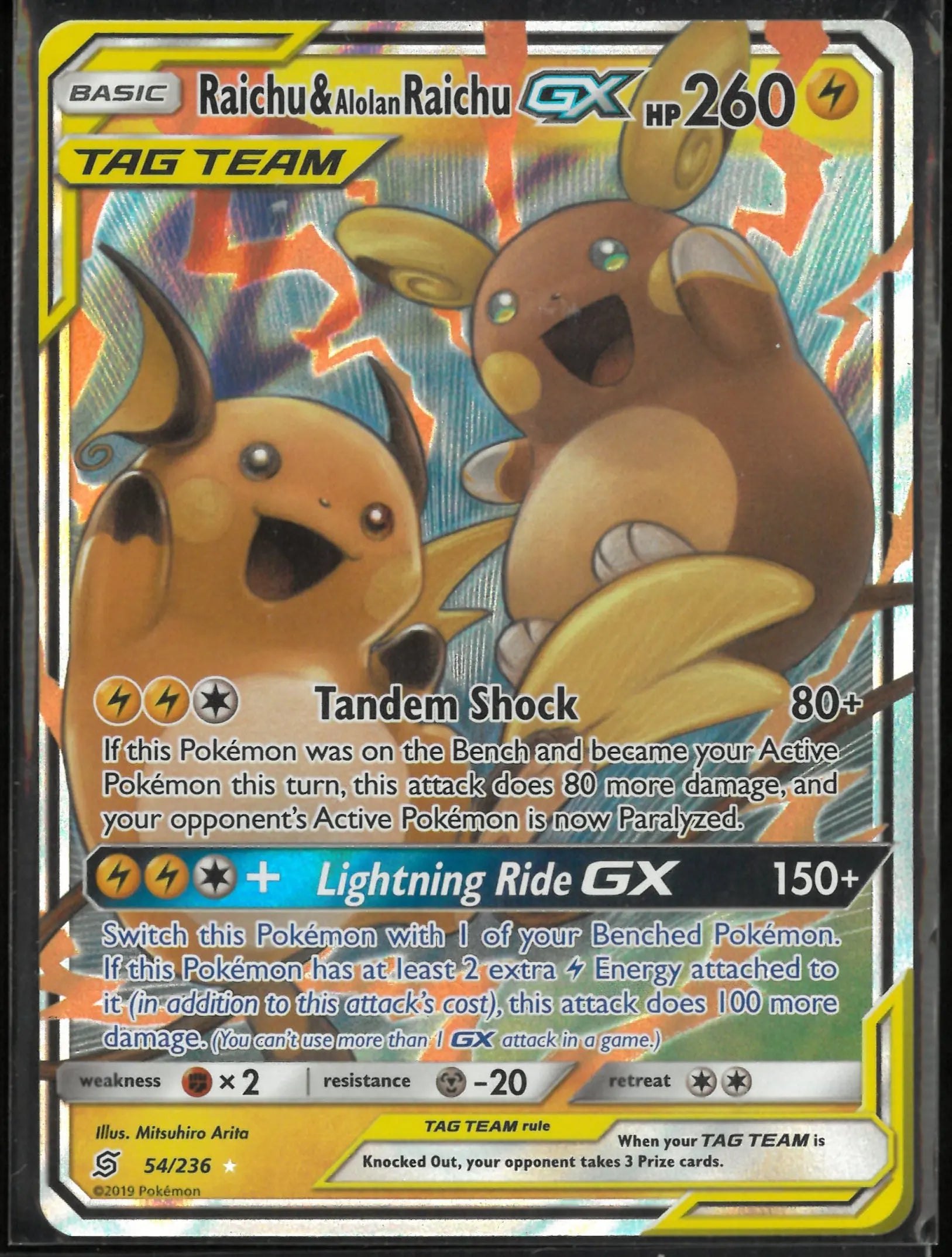2019 Pokemon Unified Minds Ultra Rare Raichu & Alolan Raichu GX 54/236 