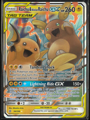 2019 Pokemon Unified Minds Ultra Rare Raichu & Alolan Raichu GX 54/236 