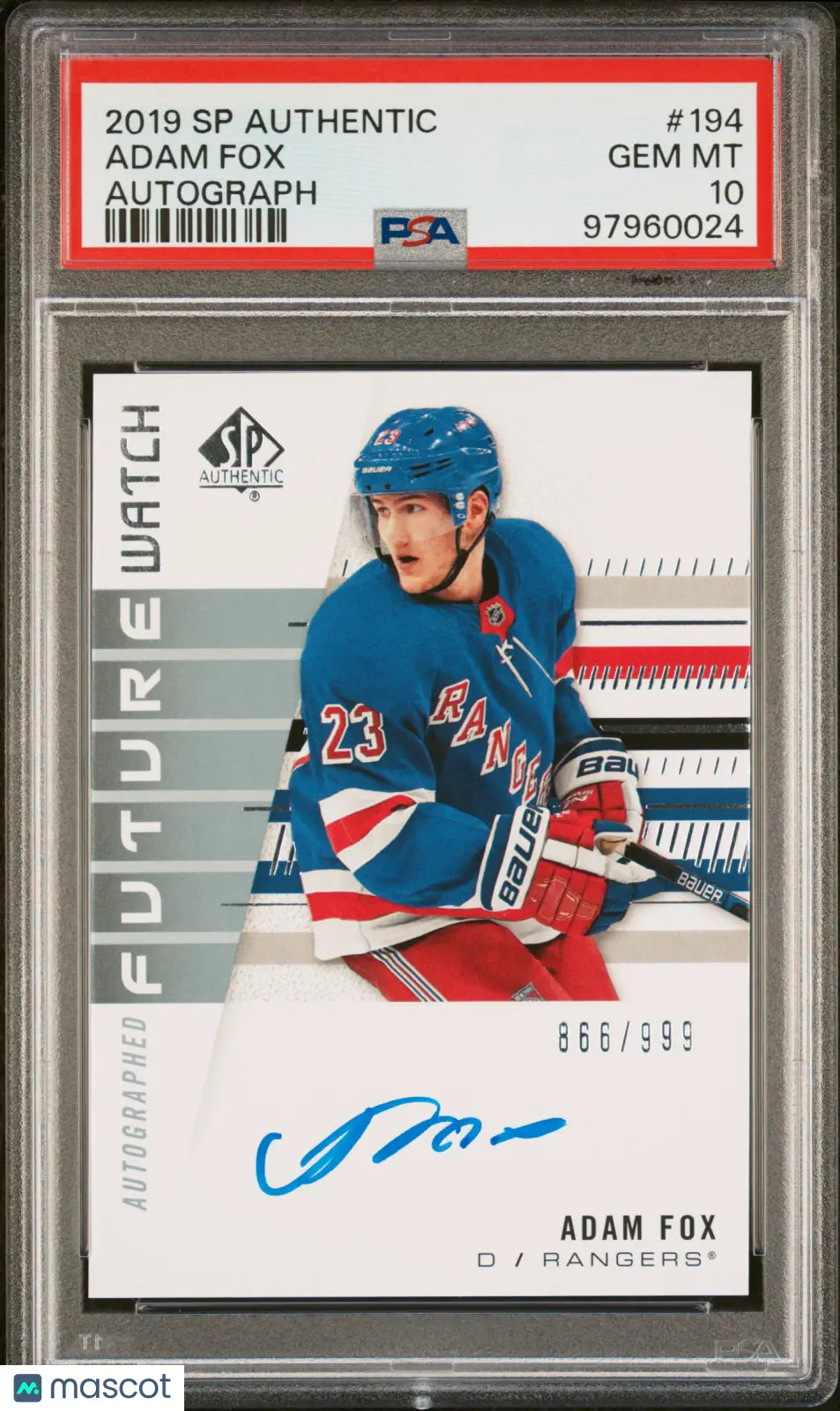 2019 SP Authentic Future Watch Adam Fox Autograph Auto /999 RC Rookie PSA 10 