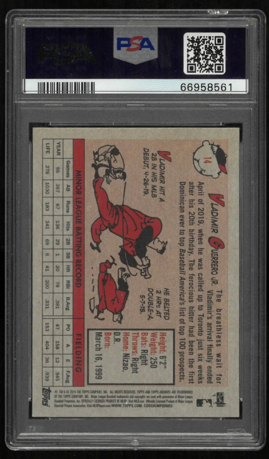 2019 Topps Archives Baseball Rookie Vladimir Guerrero Jr. RC No Bat PSA 10 