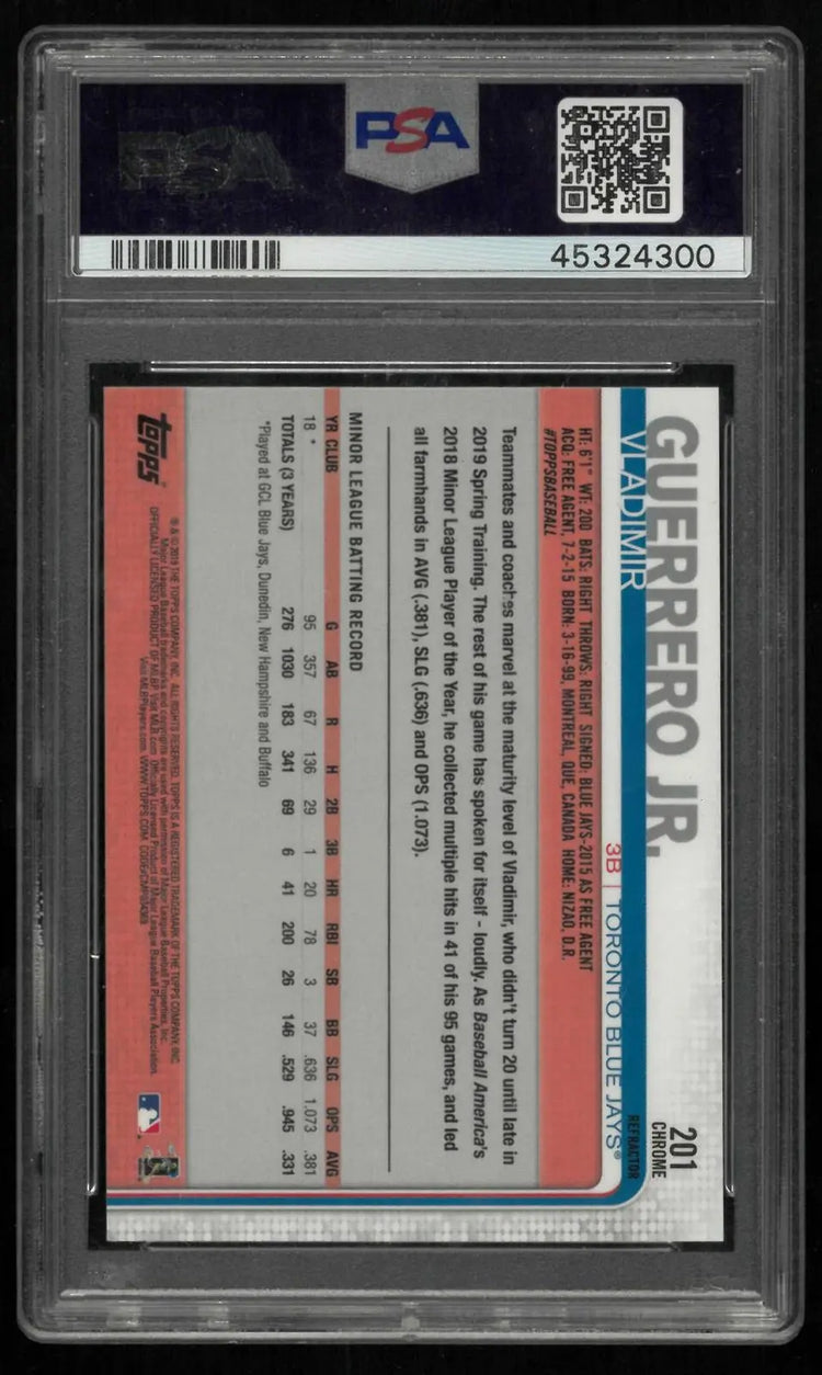 2019 Topps Chrome Baseball Rookie Vladimir Guerrero Jr. RC X-Fractor PSA 10 