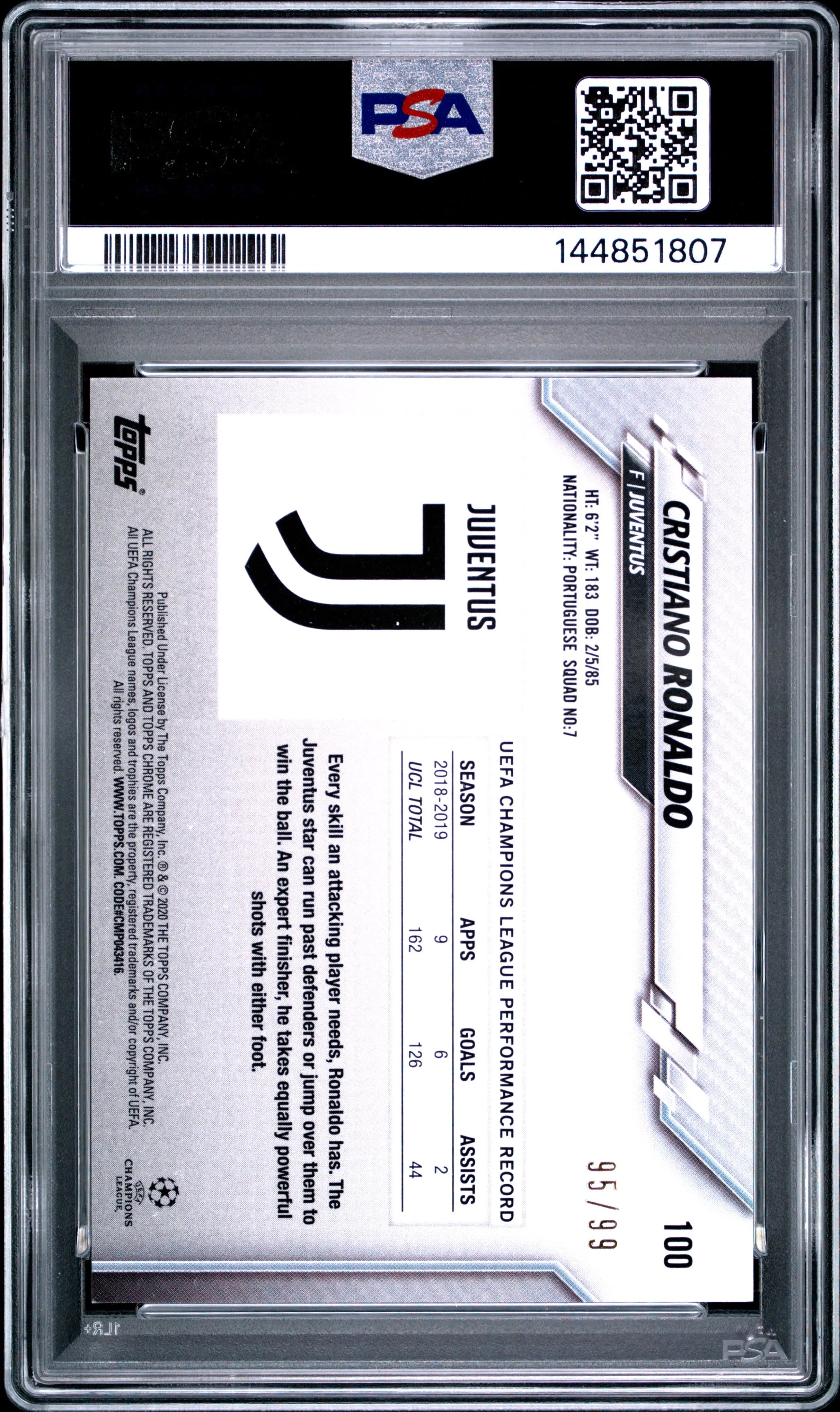 2019 Topps Chrome UCL Sapphire Edition Cristiano Ronaldo Yellow /99 PSA 9 