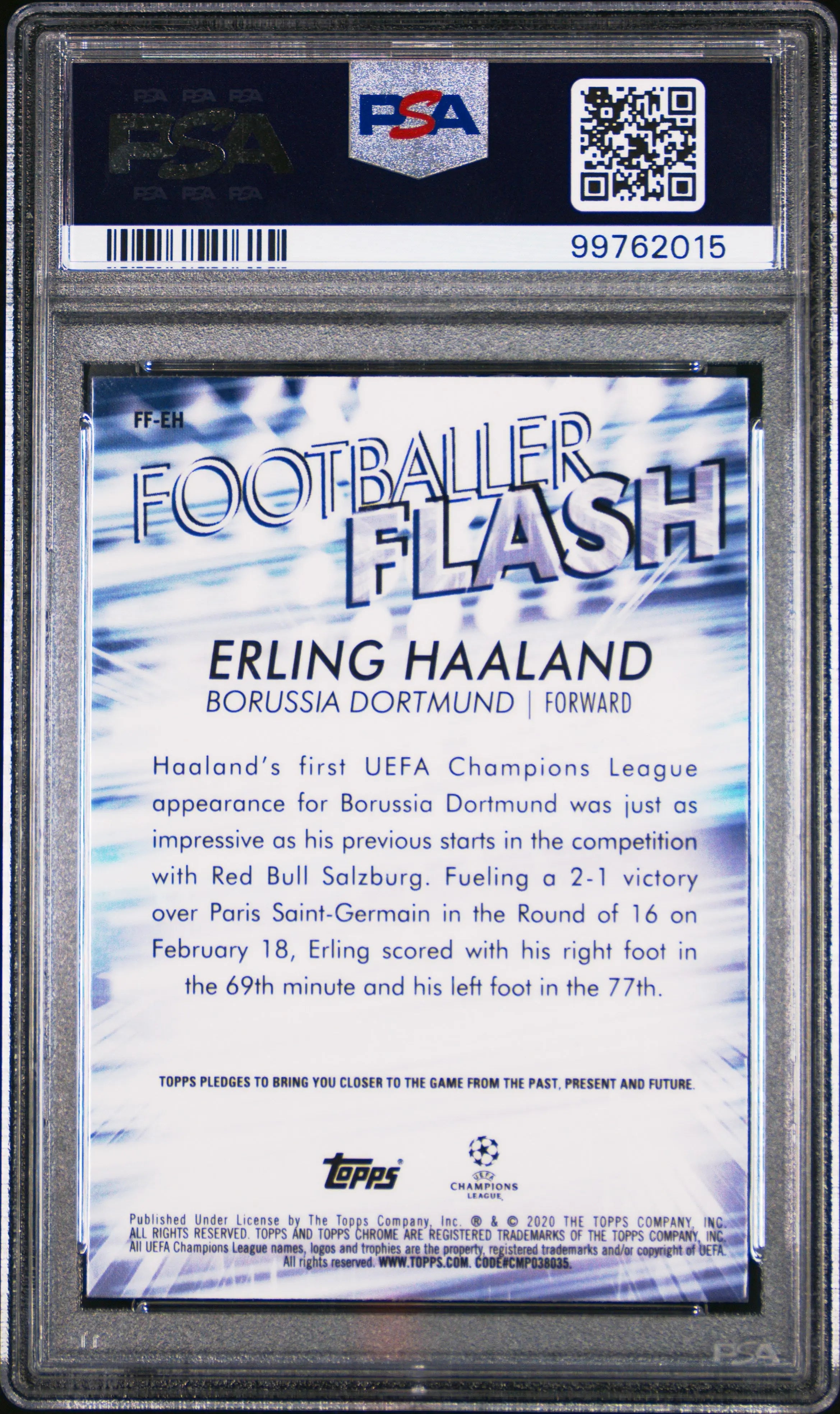 2019 Topps Chrome UEFA Champions League Footballer Flash Erling Haaland  PSA 7 