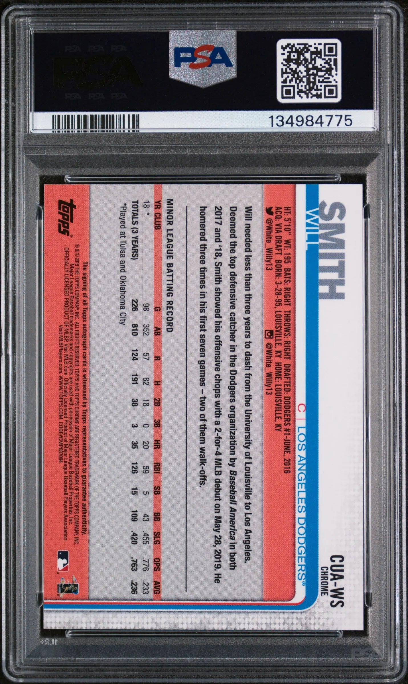 2019 Topps Chrome Update Rookie Auto Will Smith #WS PSA 10 