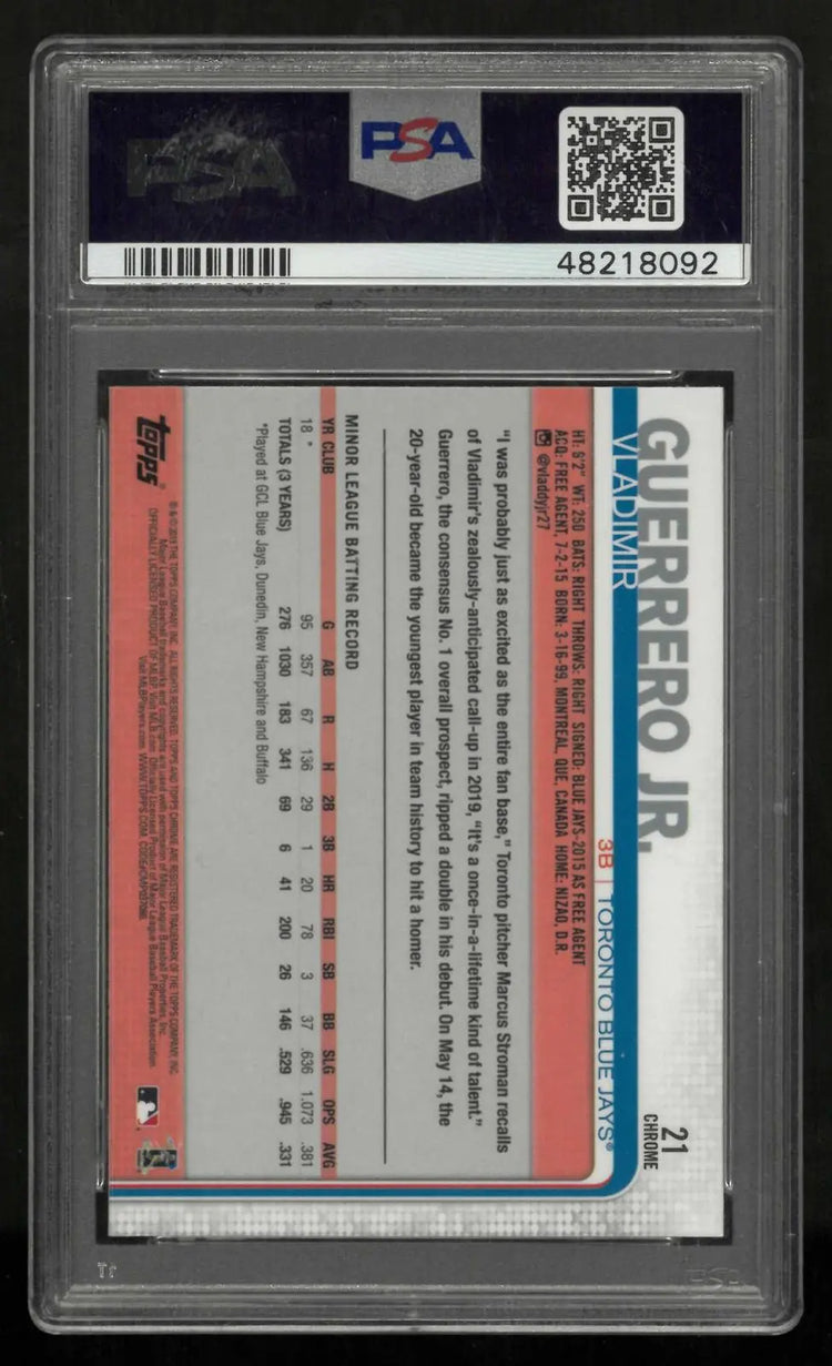 2019 Topps Chrome Update Rookie Vladimir Guerrero Jr. RC Pink Refractor PSA 10 