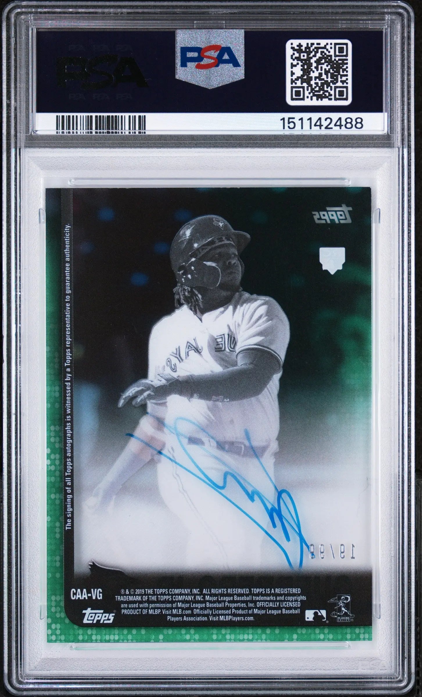 2019 Topps Clearly Authentic Green Autos Vladimir Guerrero JR. #VG /99 PSA 8 