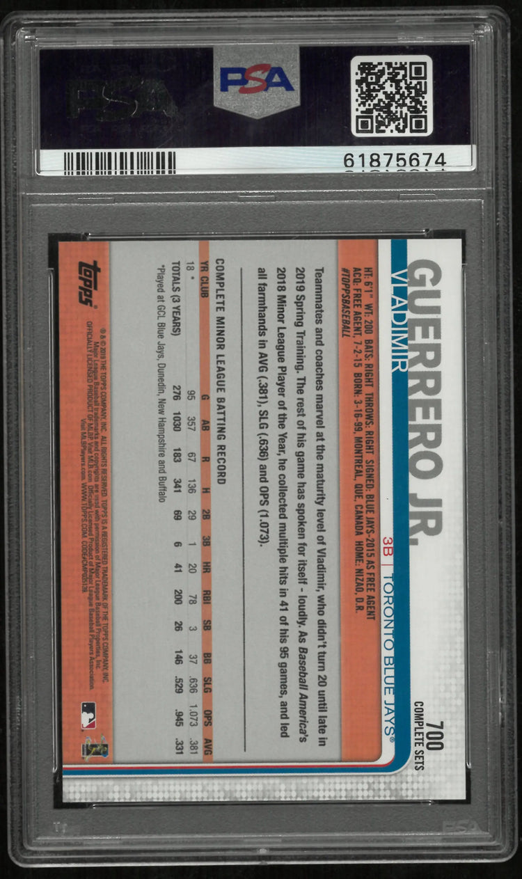 2019 Topps Complete Set Fielding Rookie Vladimir Guerrero JR. #700 PSA 10 