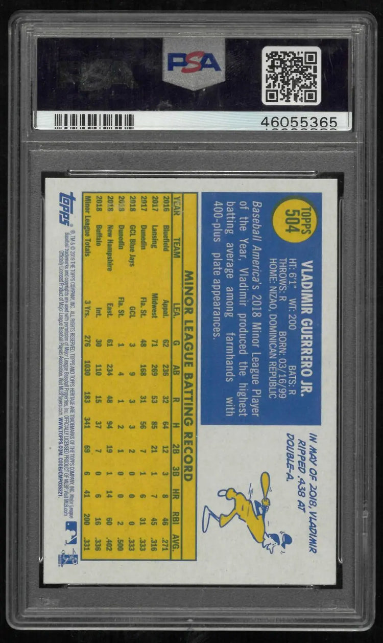 2019 Topps Heritage Baseball Rookie Vladimir Guerrero Jr. RC PSA 10 