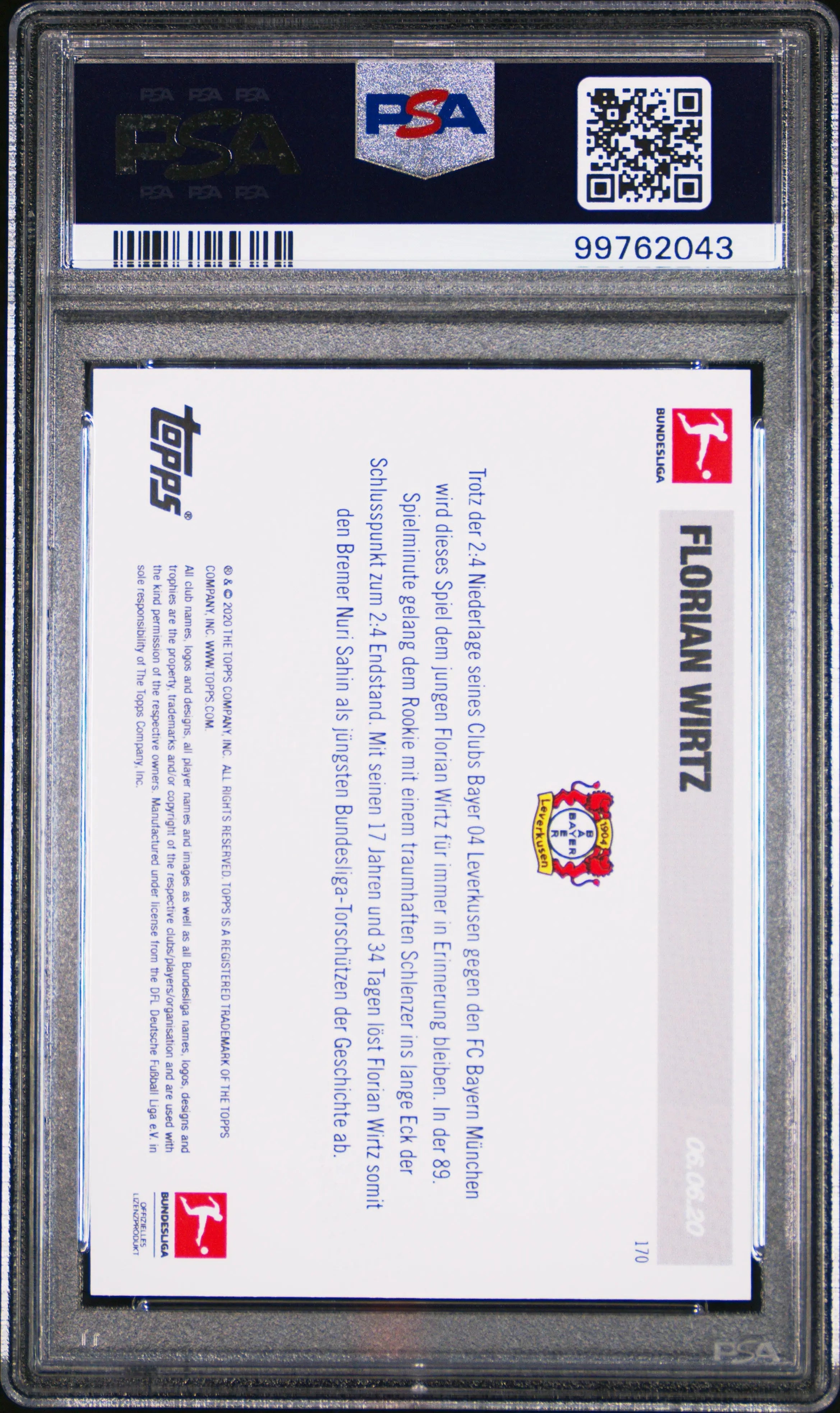2019 Topps Now Bundesliga Florian Wirtz #170 German PSA 10 