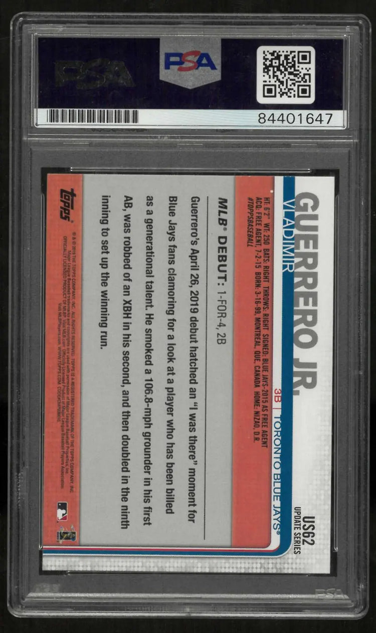 2019 Topps Update Autograph Rookie Debut Vladimir Guerrero Jr. RC Auto PSA 10 