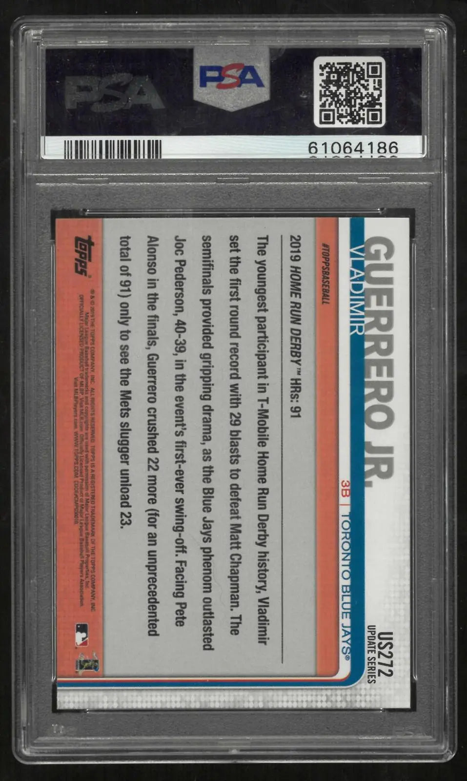 2019 Topps Update HR Derby Rookie Vladimir Guerrero Jr. RC Rainbow Foil PSA 10 