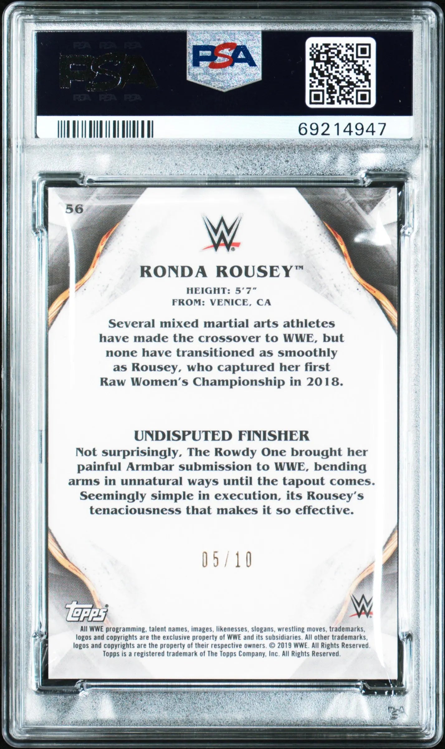 2019 Topps WWE Undisputed Ronda Rousey Gold PSA 10 /10 