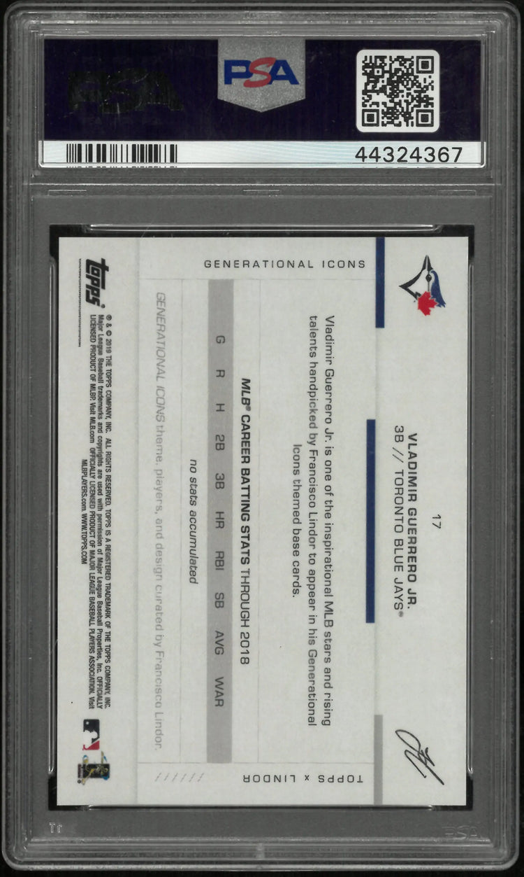 2019 Topps X Lindor Generational Icons Rookie Vladimir Guerrero JR. #17 PSA 10 