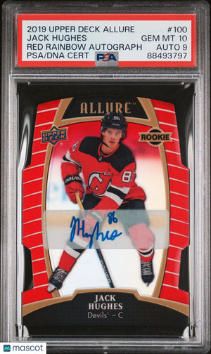 2019 UD Allure Jack Hughes Red Rainbow Autograph Auto PSA 10 Auto 9 /249 