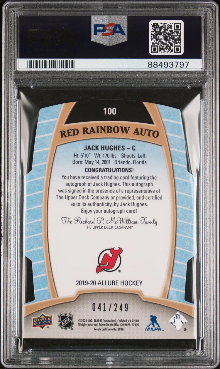 2019 UD Allure Jack Hughes Red Rainbow Autograph Auto PSA 10 Auto 9 /249 