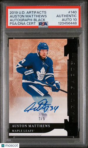 2019 Upper Deck Artifacts Auston Matthews Autograph Black 3/5 PSA A Auto 10 