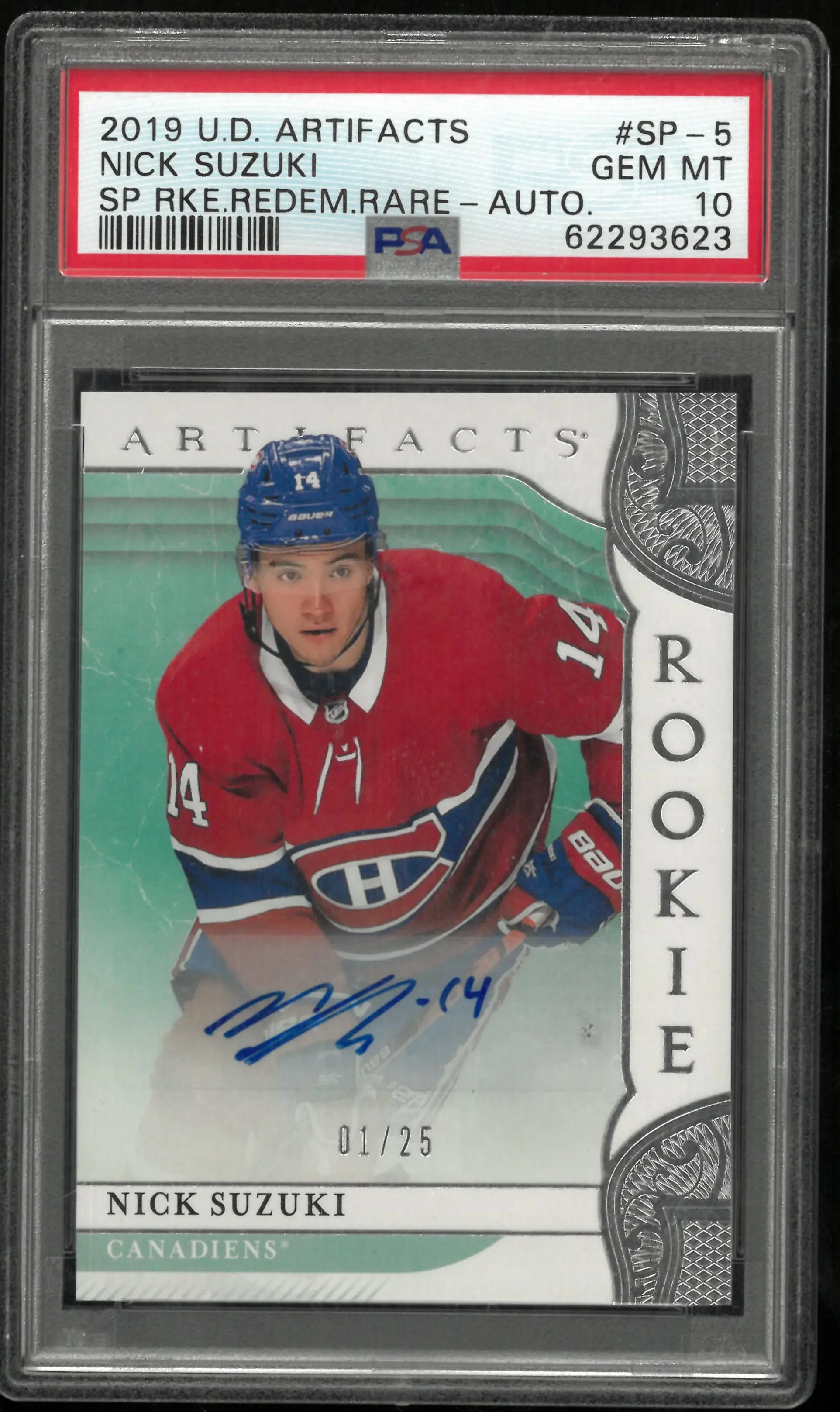 2019 Upper Deck Artifacts SP Rookie Redemption Rare Nick Suzuki Auto PSA 10 1/25 