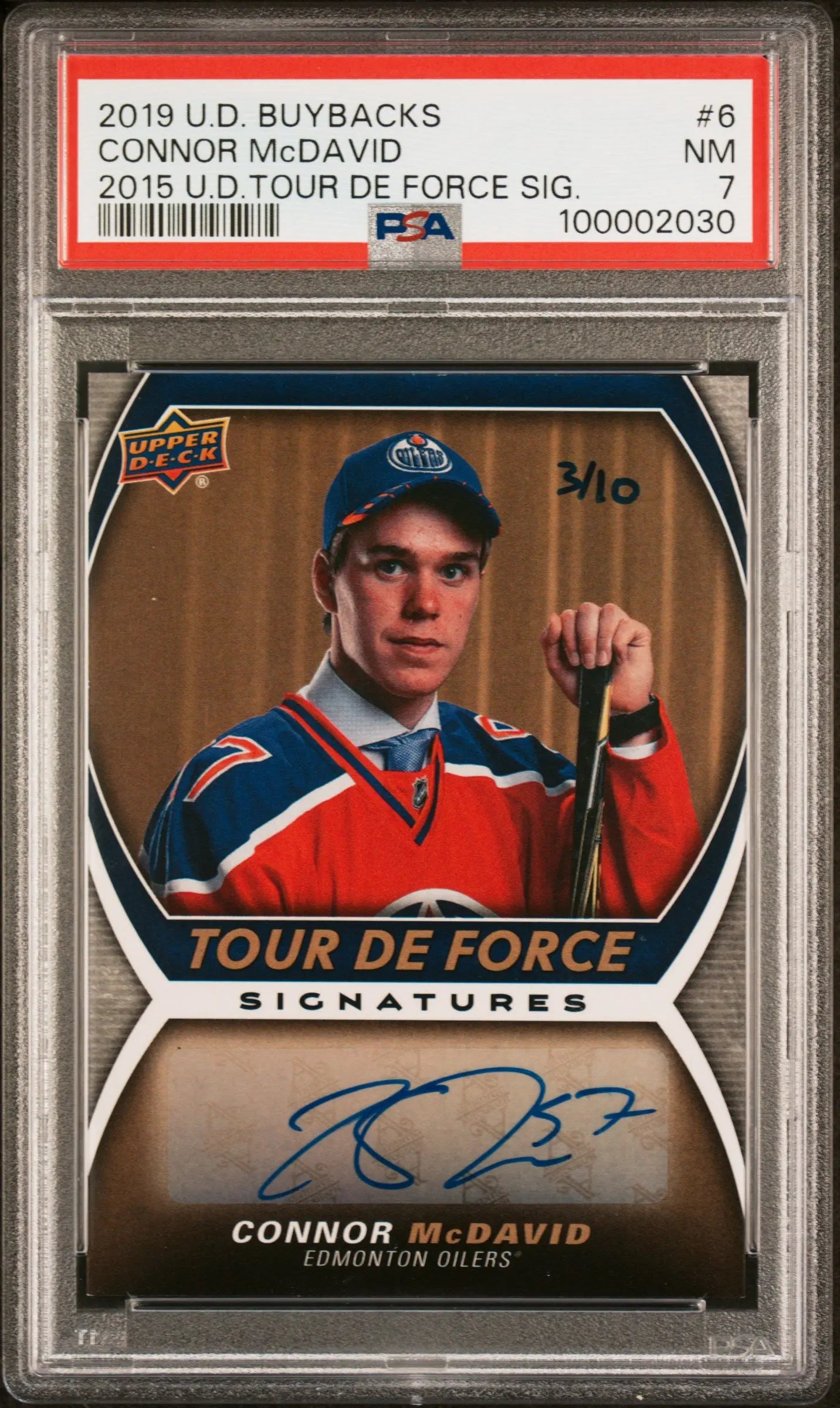 2019 Upper Deck Buyback Autograph Connor McDavid 2015 UD Tour De Force /10 PSA 7 