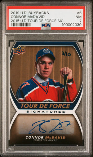 2019 Upper Deck Buyback Autograph Connor McDavid 2015 UD Tour De Force /10 PSA 7 