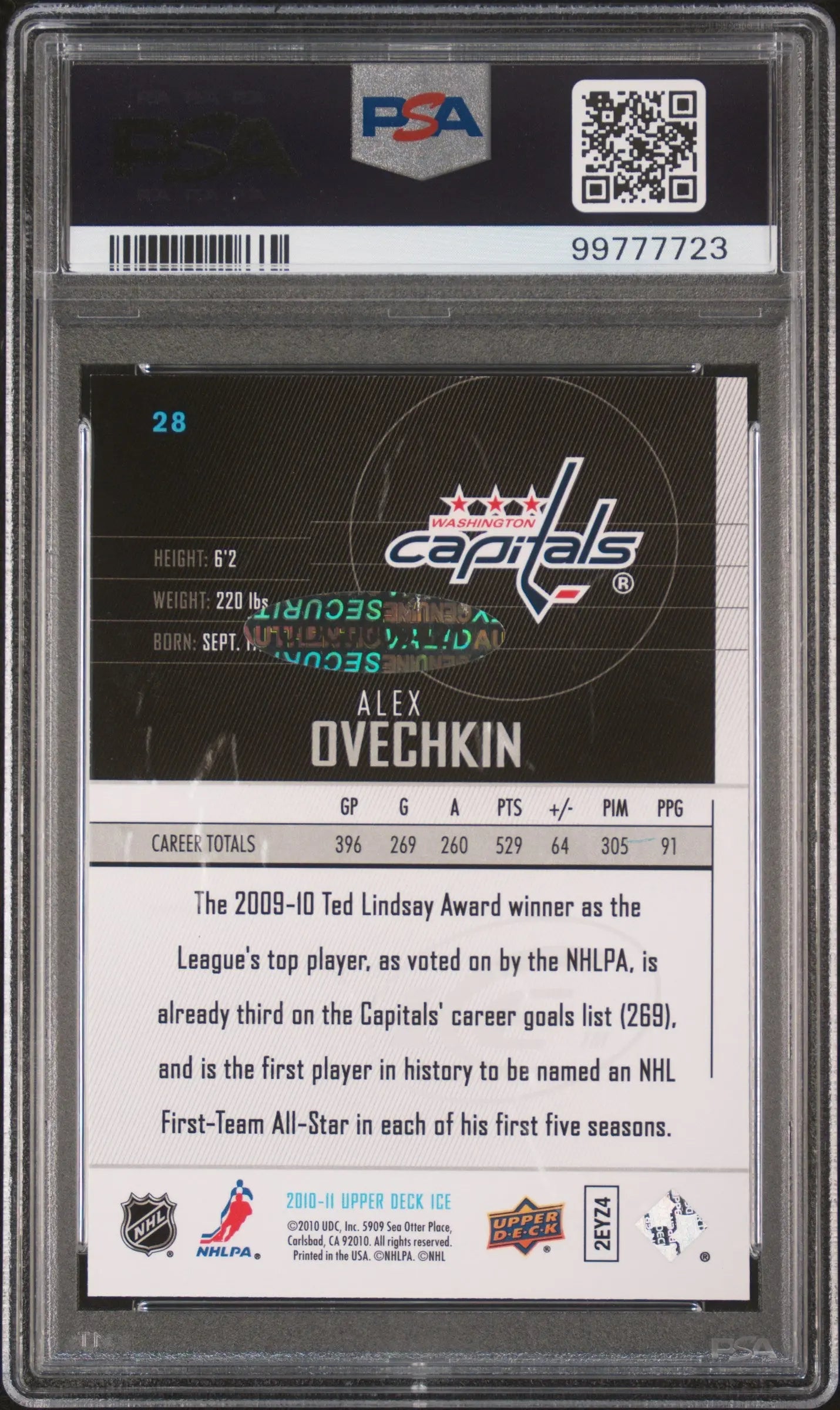 2019 Upper Deck Buyback Autographs Alex Ovechkin Auto 2010-11 Ice /10 PSA 8 