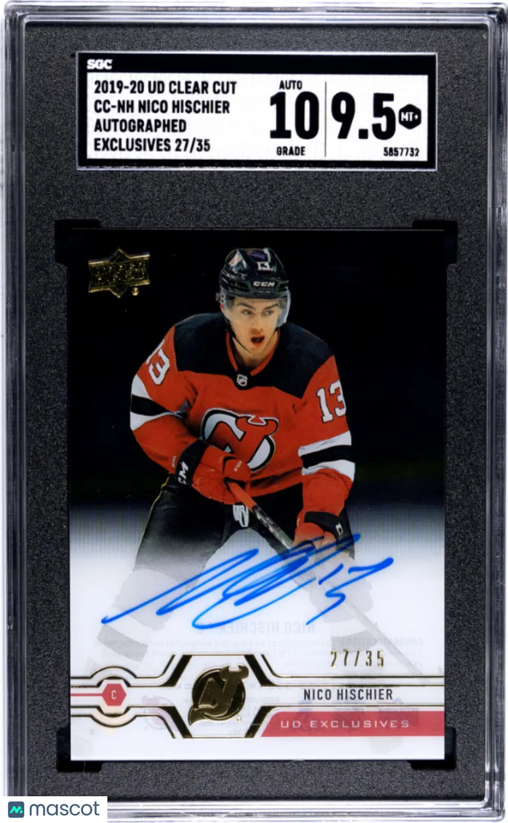 2019 Upper Deck Clear Cut Nico Hischier #CC-NH Autograph Exclusives SGC 9.5 