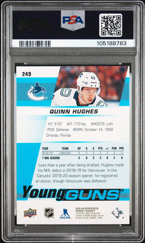 2019 Upper Deck Quinn Hughes Young Guns RC Rookie #249 PSA 9 
