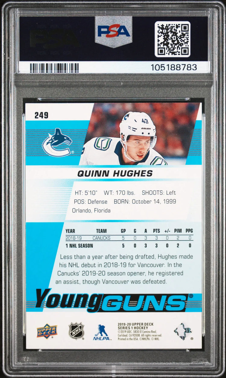 2019 Upper Deck Quinn Hughes Young Guns RC Rookie #249 PSA 9 