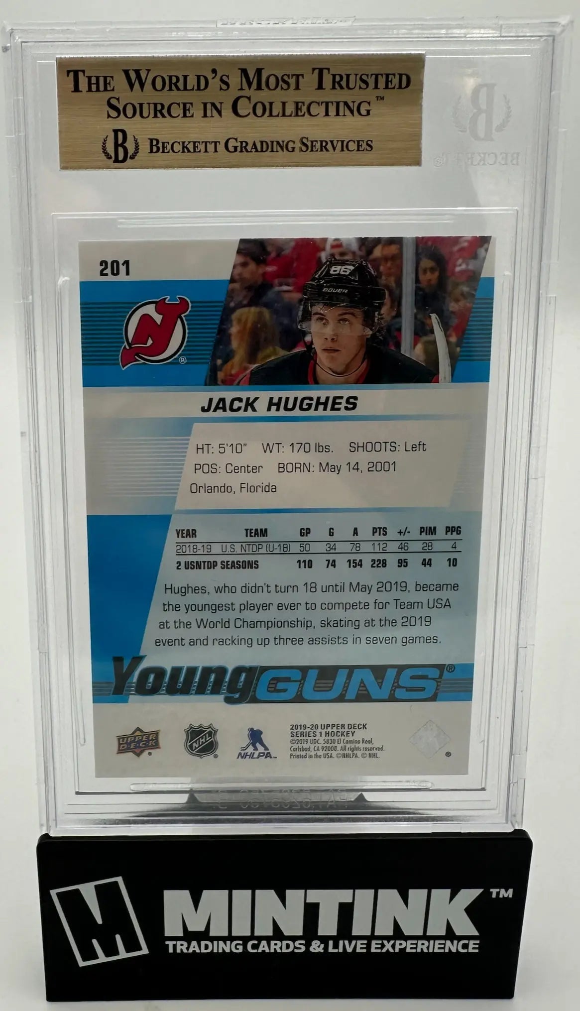 2019 Upper Deck Series 1 Young Guns Rookie Jack Hughes RC BGS 9.5 