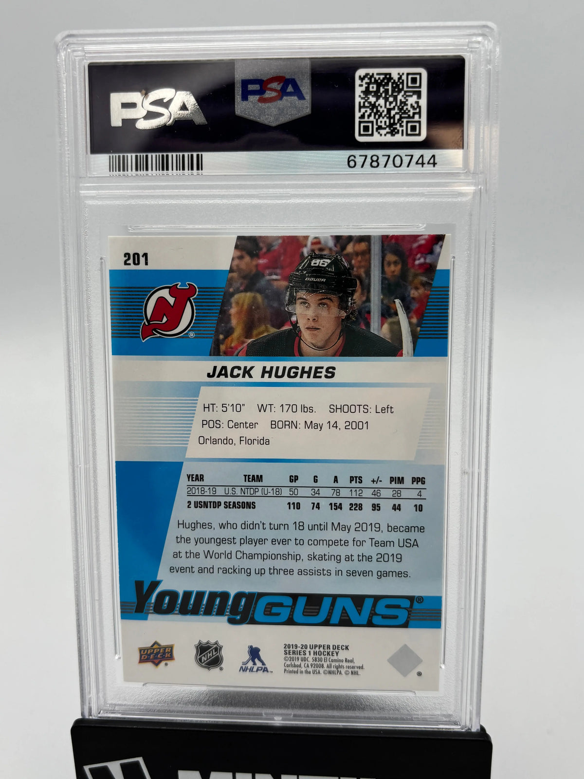 2019 Upper Deck Series 1 Young Guns Rookie Jack Hughes RC PSA 9 