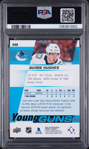2019 Upper Deck Series 1 Young Guns Rookie Quinn Hughes RC PSA 10 