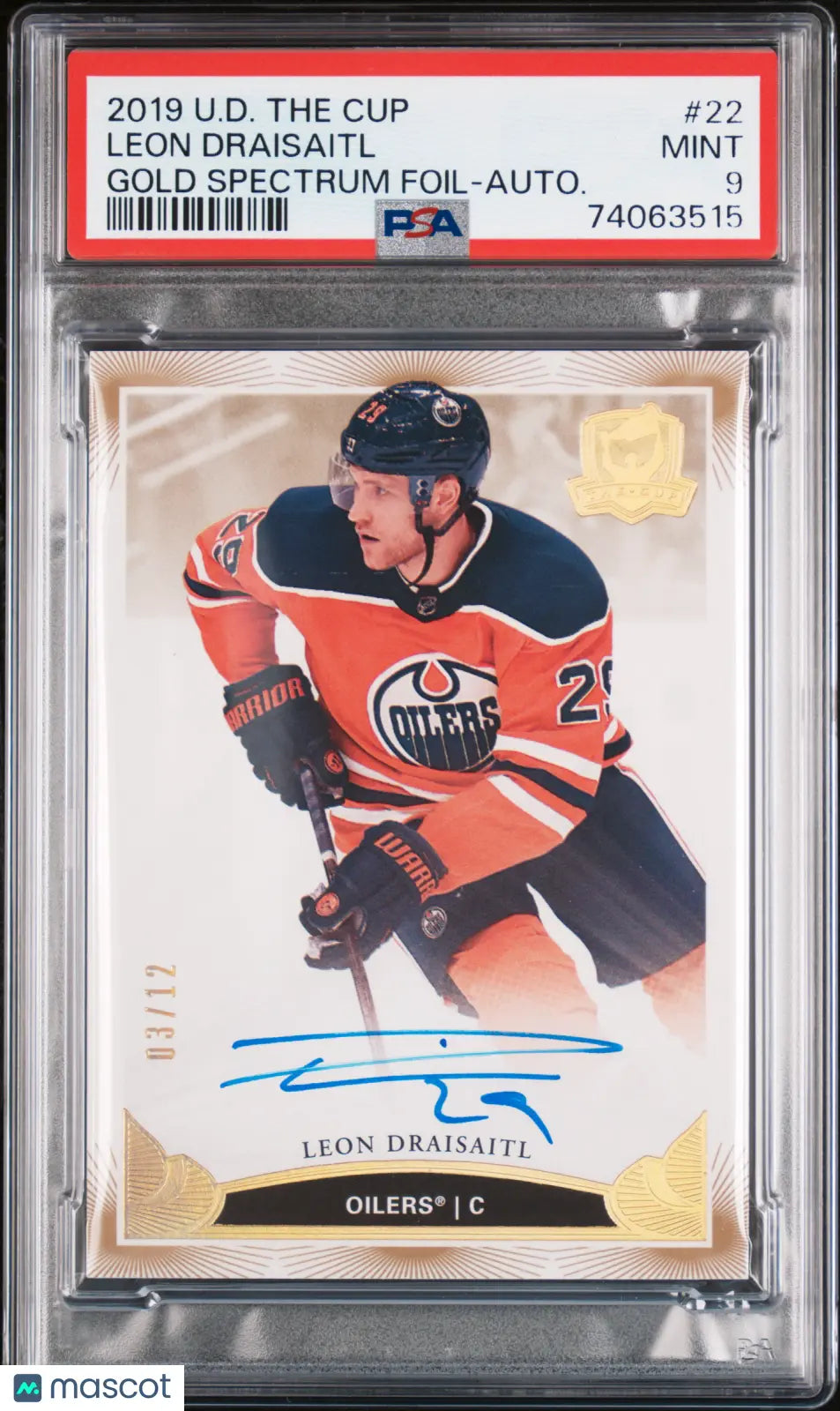 2019 Upper Deck The Cup Leon Draisaitl Gold Spectrum Foil Autograph /12 PSA 9 