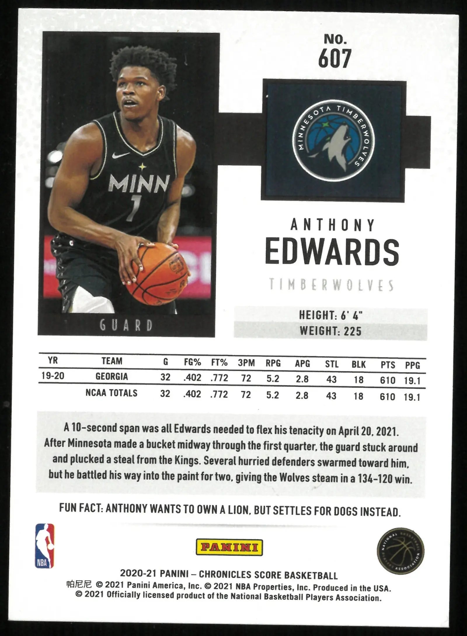 2020-21 Chronicles Score Basketball Anthony Edwards RC Rookie Blue /99 