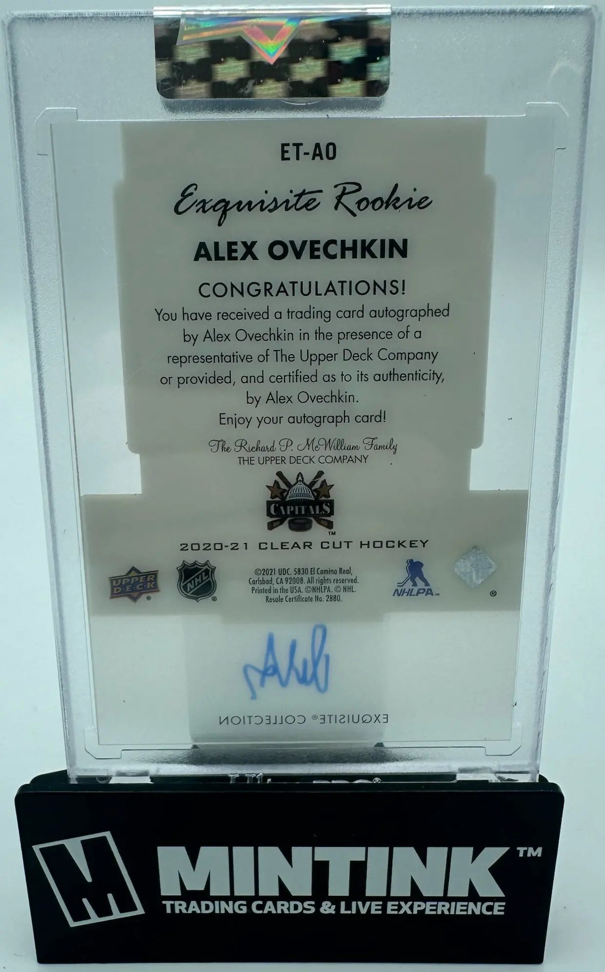 2020-21 Clear Cut Exquisite Collection Autograph Rookie Alex Ovechkin RC Auto /25 
