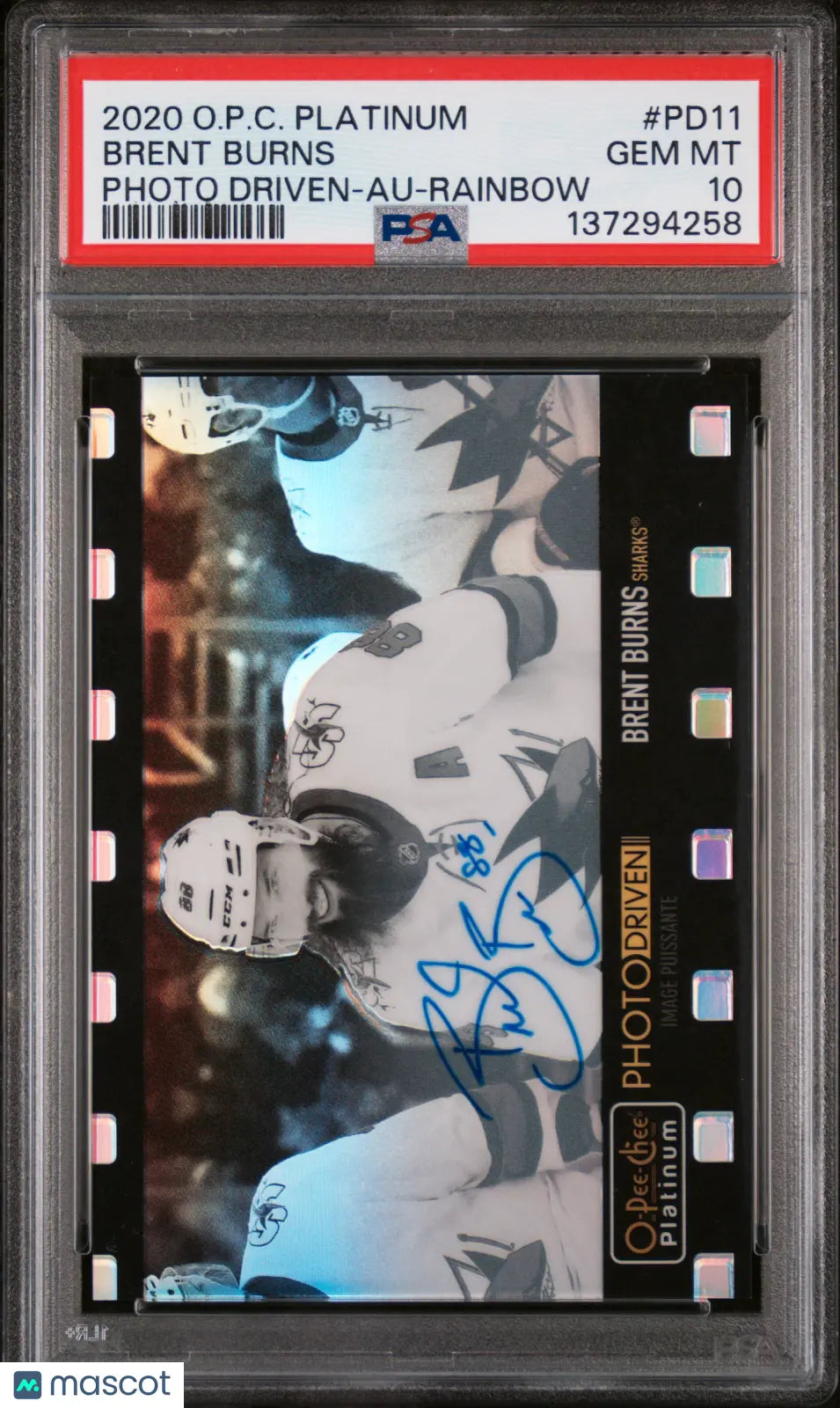 2020-21 O-Pee-Chee Platinum Photo Driven Rainbow Auto Brent Burns PSA 10 