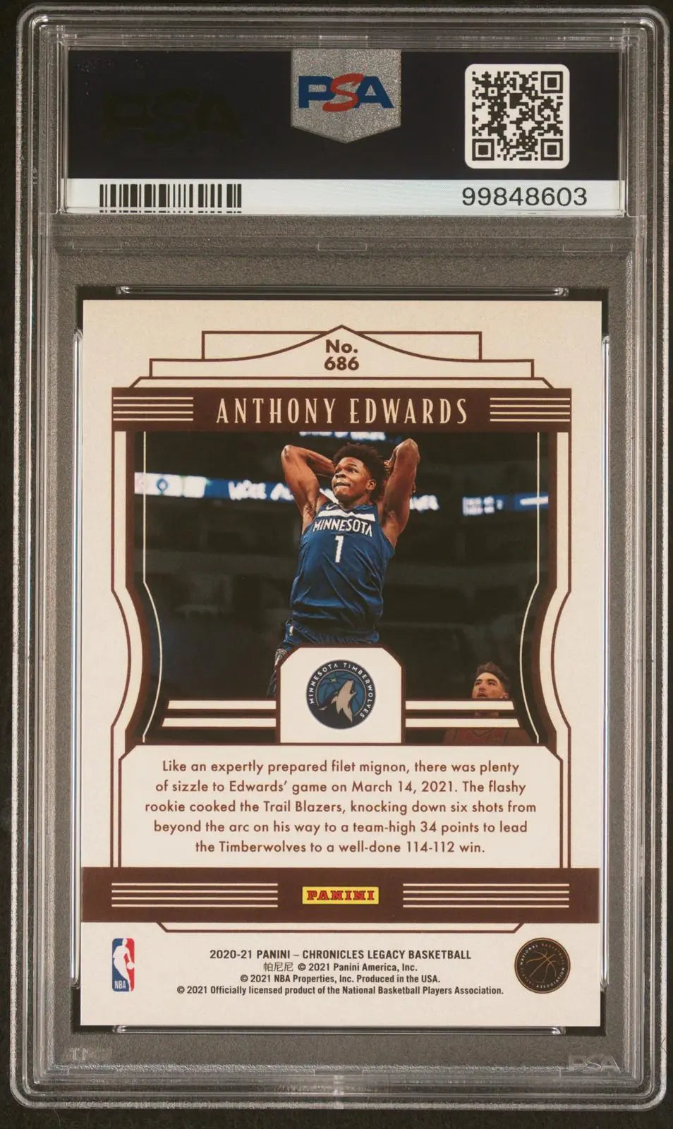 2020-21 Panini Chronicles Rookie Anthony Edwards RC Green Ice PSA 10 