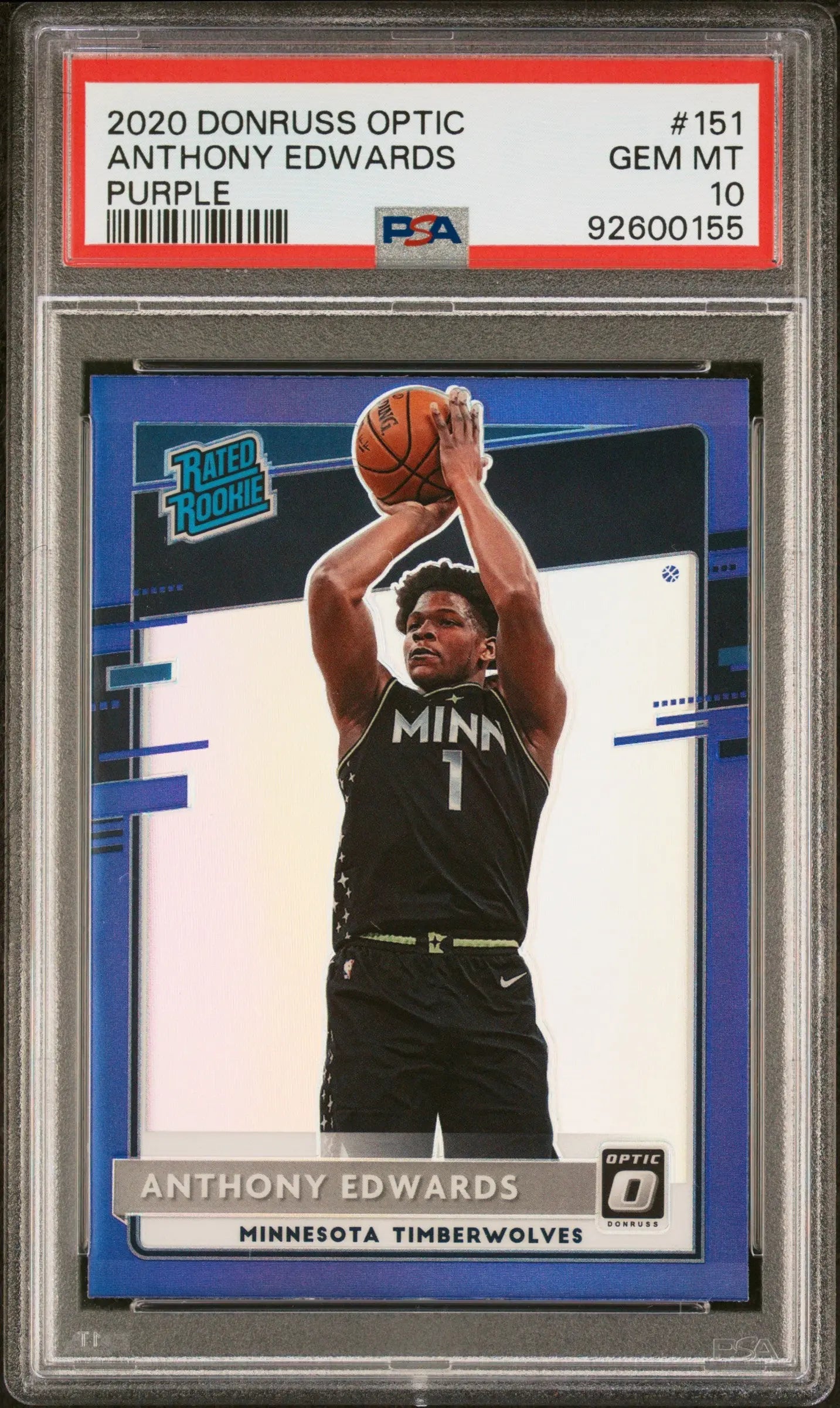 2020-21 Panini Donruss Optic Rookie Anthony Edwards Purple RC PSA 10 