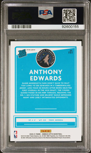 2020-21 Panini Donruss Optic Rookie Anthony Edwards Purple RC PSA 10 